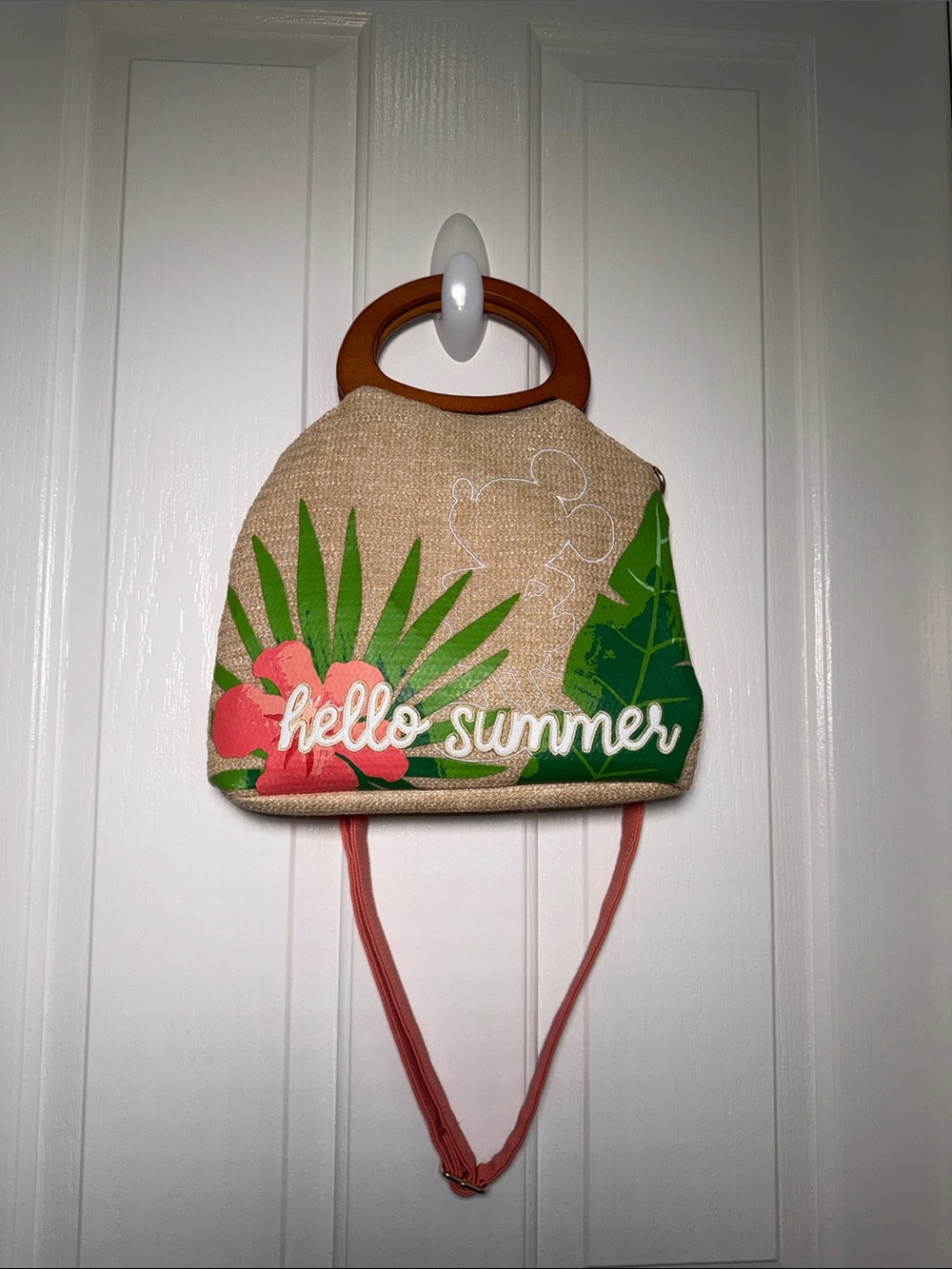 Disney Hello Summer Straw Satchel with Green Leaves & Pink Flower